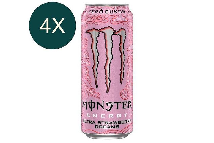 4x Monster Energy Ultra Strawberry Dreams Carbonated Strawberry-Flavored Drink with Caffeine 500 ml