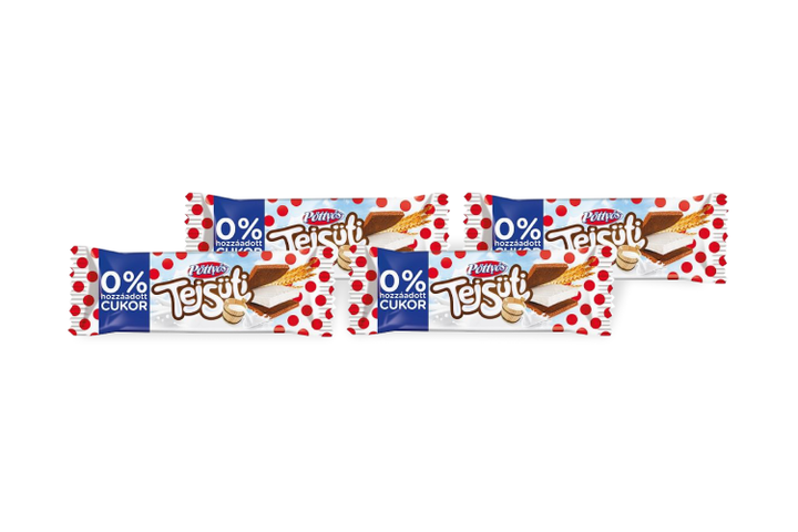 4x Pöttyös Tejsüti Cocoa Sponge Filled with Milk Cream without Added Sugar with Sweeteners 20 g