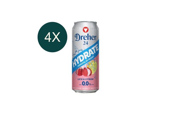 4x Dreher 24 Hydrate alkoholmentes világos sör és licsi-citrom ízű ital keveréke 0,0% 0,5 l