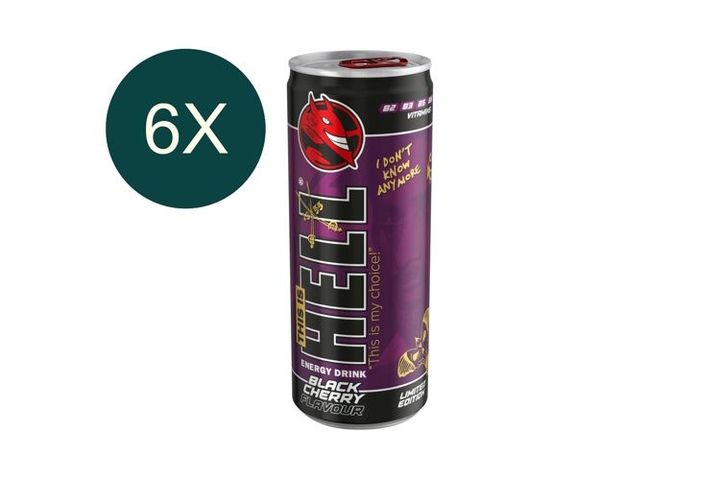 6x HELL Black Cherry fekete cseresznye- és tuttifruttiízű, koffeintartalmú szénsavas ital 250 ml