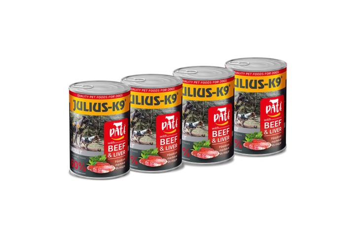 4x Julius-K9 Complete Food for Adult Dogs Pate with Beef and Liver 400 g