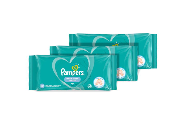 3x Pampers Fresh Clean Nedves Törlőkendő, 1 Csomag ''= 52 db