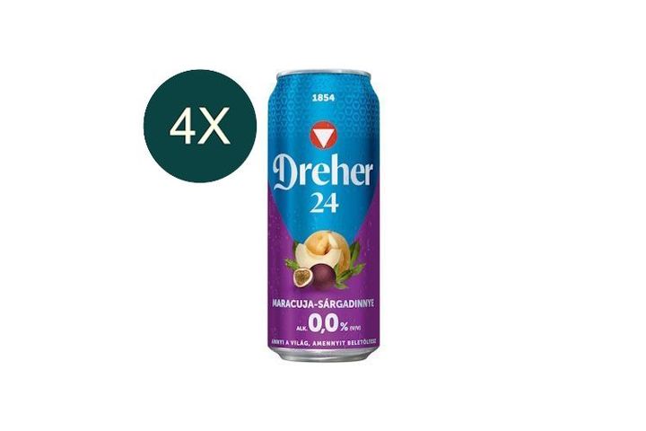 4x Dreher 24 alkoholmentes világos sör és maracuja- sárgadinnye ízű ital keveréke 0,0% 0,5 l