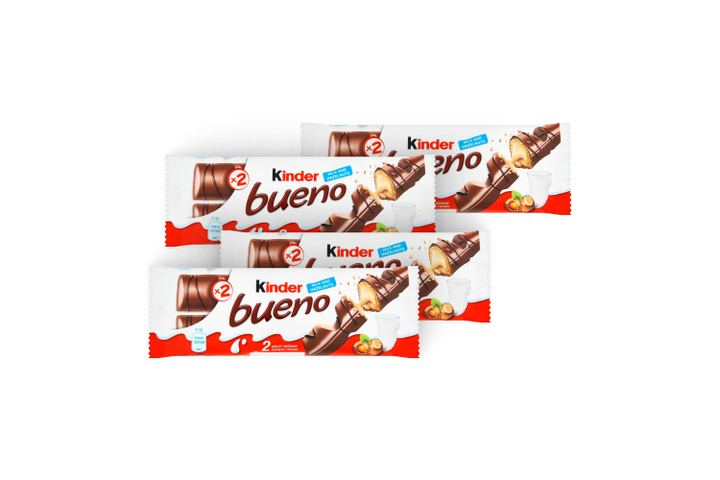 4x Kinder Bueno Milk Chocolate Coated Wafer Filled with Milky-Hazelnut Cream 2 x 21,5 g (43 g)