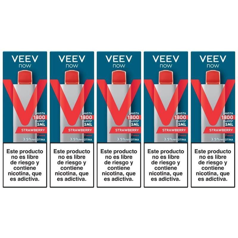 Vaporizador Veev Now Strawberry 1800 Puffs 5 Unidades
