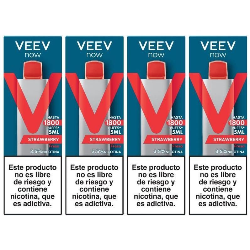 Vaporizador Veev Now Strawberry 1800 Puffs 4 Unidades