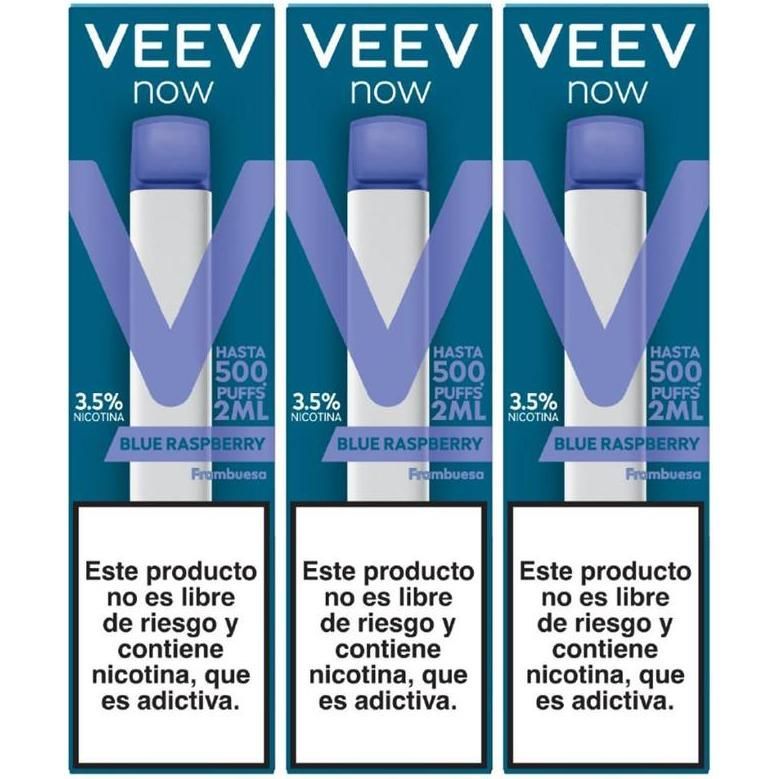 Vaporizador Veev Now Blue Raspberry 500 Puffs 2 ml 3 Unidades