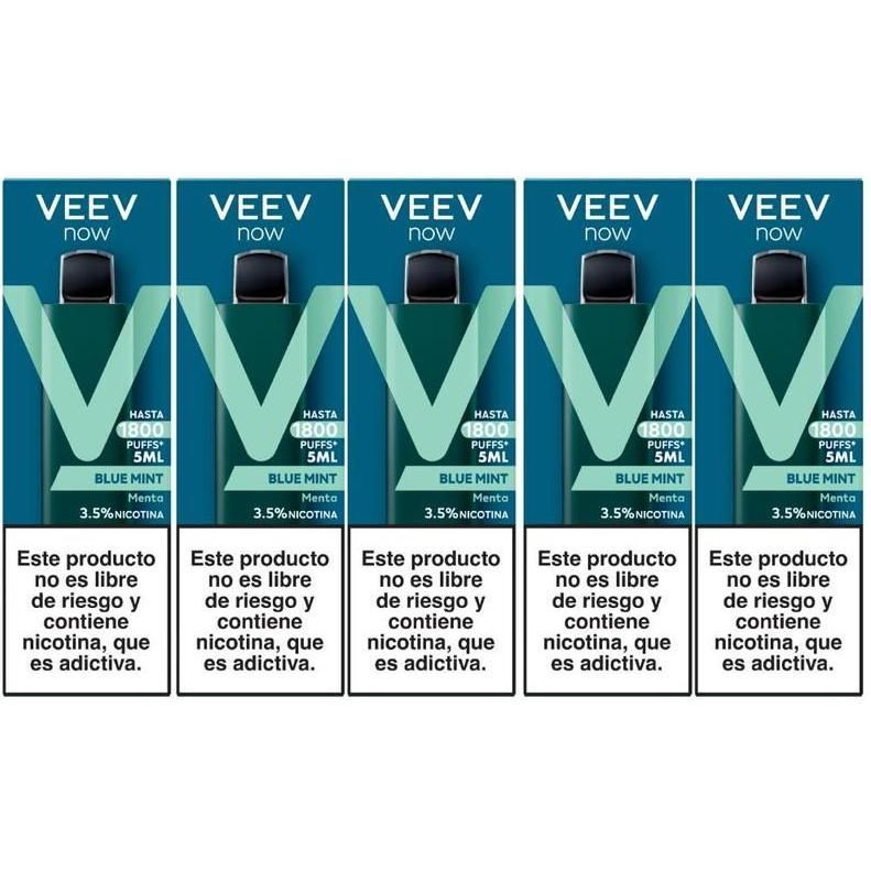 Vaporizador Veev Now Blue Mint 1800 Puffs 5 Unidades