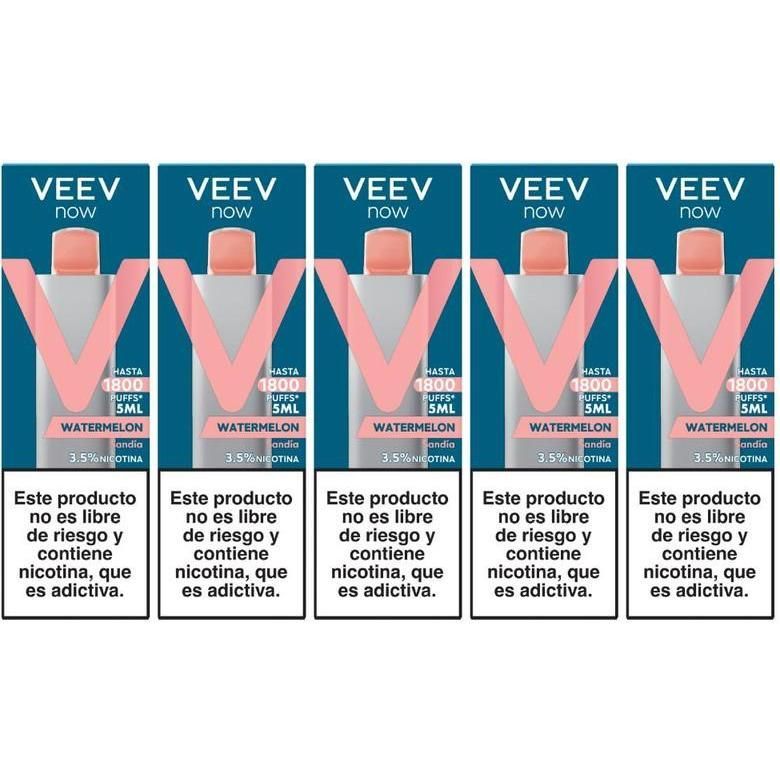 Vaporizador Veev Now Watermelon 1800 Puffs 5 Unidades