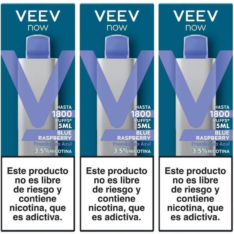 Vaporizador Veev Now Blue Raspberry 1800 Puffs 3 Unidades