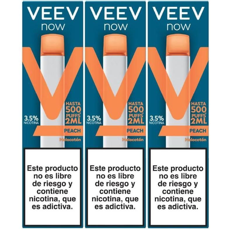 Vaporizador Veev Now Peach 500 Puffs 2 ml 3 Unidades