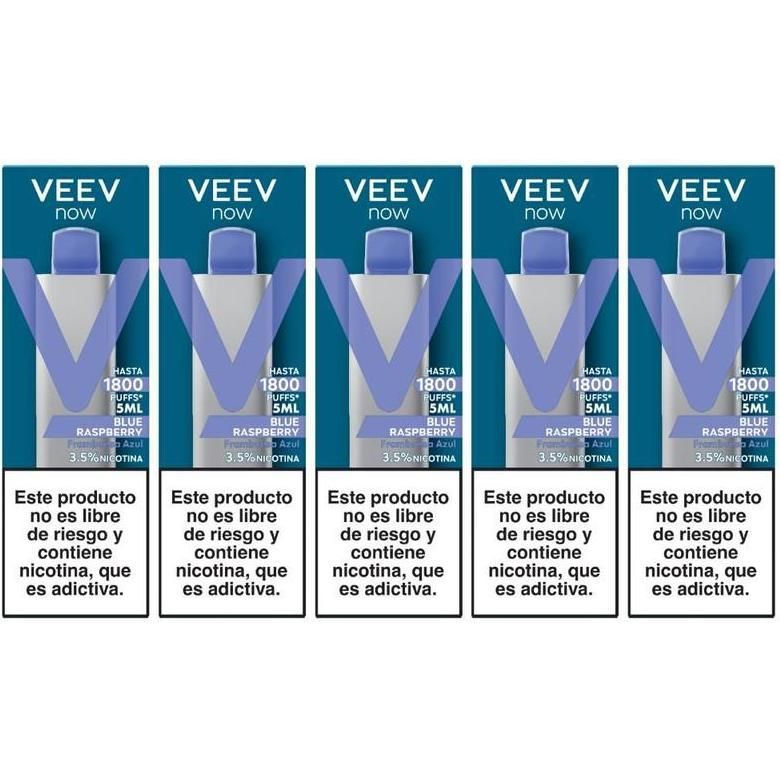 Vaporizador Veev Now Blue Raspberry 1800 Puffs 5 Unidades