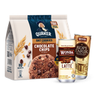 Quaker Cookies Chocolate Chips 250g + Wonda Premium Latte Iced 240ml + Wonda Kopi Tarik Milk Iced Drink 240ml