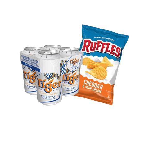 Tiger Crystal Can (Alcohol) 4s x 320ml + Ruffles Cheddar & Sour Cream 170g
