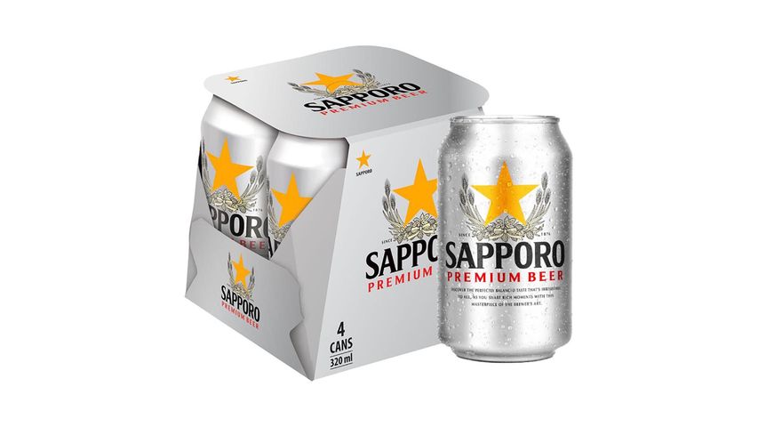 Sapporo Lager Beer Can (Alcohol) 4 x 320ml