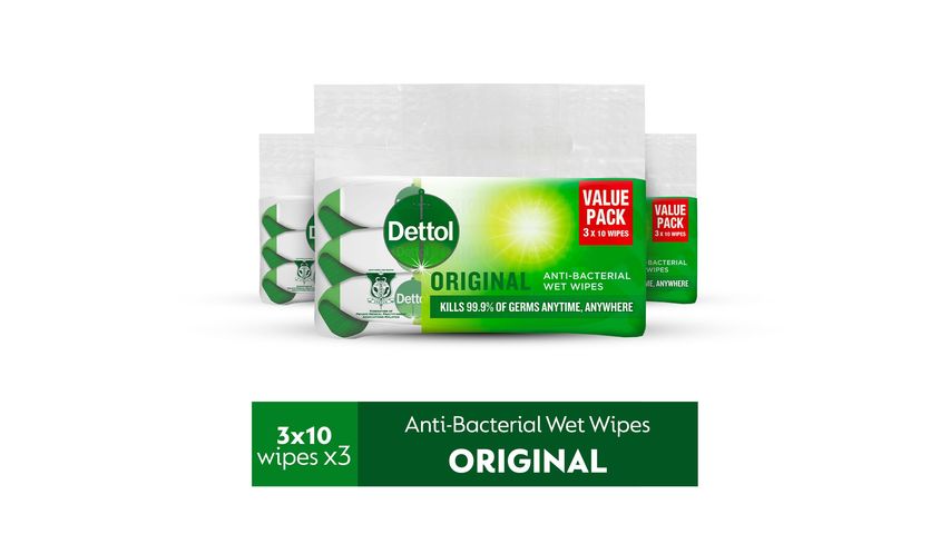 Dettol Antibacterial Wet Wipes Value Pack 10pcs x 3 (3 packs)