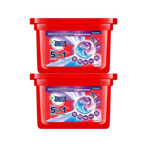 Breeze 3-in-1 Capsules Detergent Fresh Lavender (18pcs x 2)