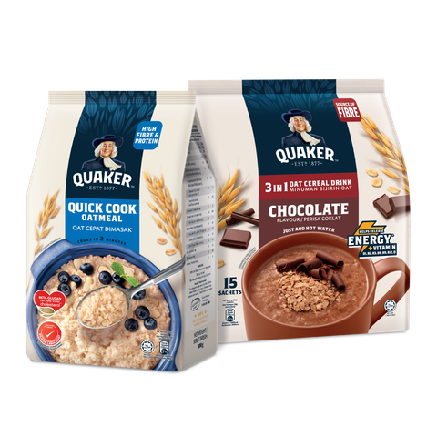 Quaker Quick Cook 800g + Quaker 3 in 1 Chocolate 15's