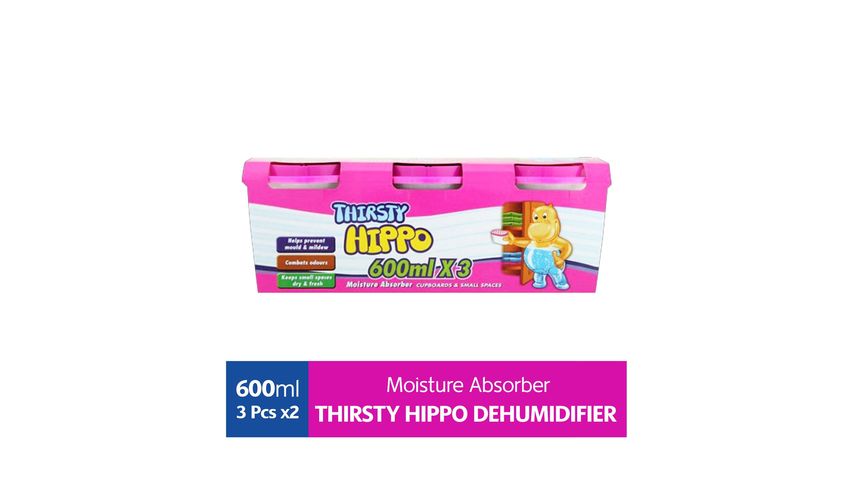 Thirsty Hippo Dehumidifier Moisture Absorber 3pcs x 600ml (2 packs)