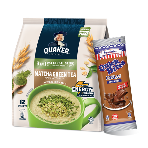 Quaker Matcha 3 in 1 15's + Gardenia Choc Roll 50g