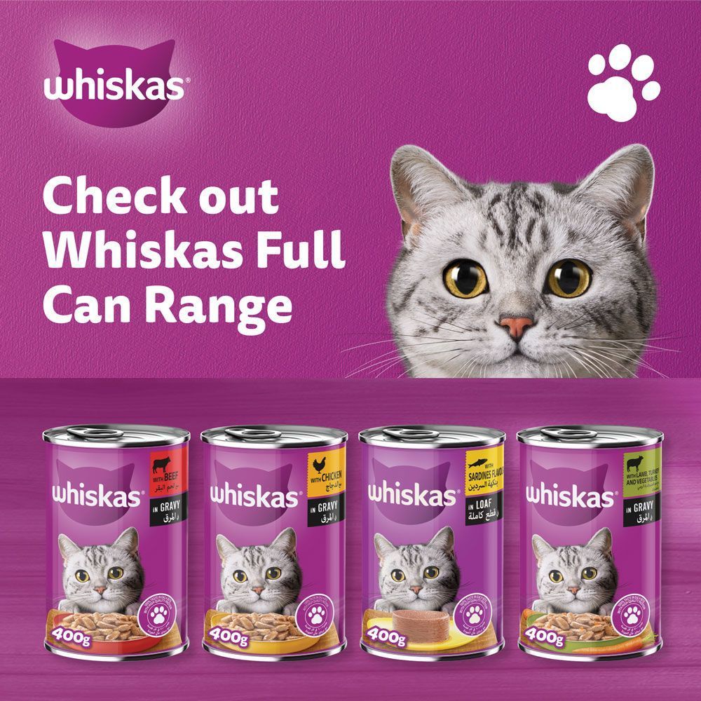 Buy Whiskas Beef in Gravy Wet Cat Food Can, 400g Online in Oman