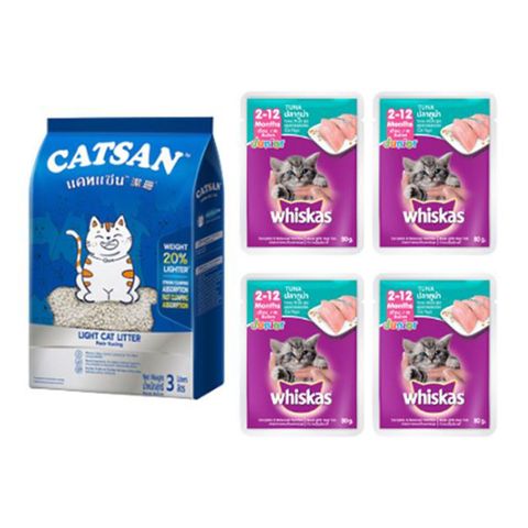 Catsan Light Cat Litter 3L and Whiskas Pouch Kitten Tuna 80g (4s)