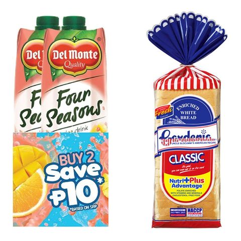 Del Monte Four Seasons Twin Pack 2 x 1L + Gardenia Classic White Bread Regular Size 600g Bundle