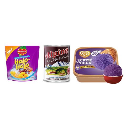 Del Monte Halo-halo Ready Mix 360g + Alpine Full Cream Evaporated Milk 370ml + Selecta Ube Ice Cream 1.25L