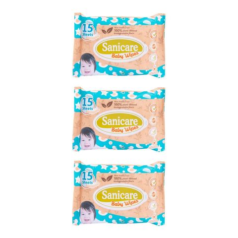 Sanicare Plant Fibers Baby Wipes 3 x 15 Sheets