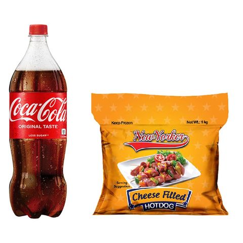 Coke 1.5L and New Yorker Cheese Filled Hotdog Jumbo 6 Pieces