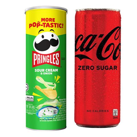 Snack Duo: Pringles Sour Cream & Onion 102g + Coke Zero Can 320ml