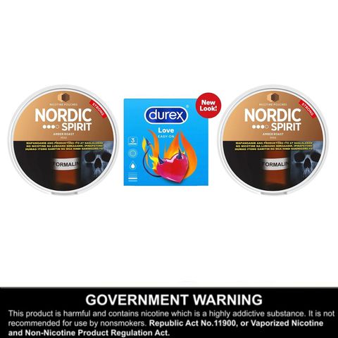 Nordic Spirit Can Amber Roast Strong 2 x 20 Pieces + Durex Condoms Love 3 Pieces