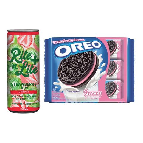 Fruity Pair 1: Rite 'n Lite Strawberry + Kiwi 250ml + Oreo Strawberry Creme Chocolate Sandwich Cookies 9 x 28.5g