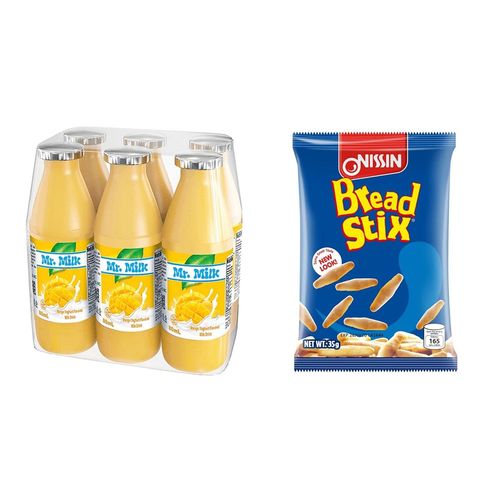 Mr. Milk Mango Yoghurt Milk Drink 6 x 80ml + Nissin Bread Stix 35g