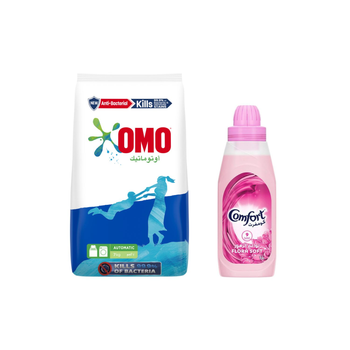 Omo powder detergent low foam automatic 7Kg & Comfort Fabric Softener Flora Soft 1 L