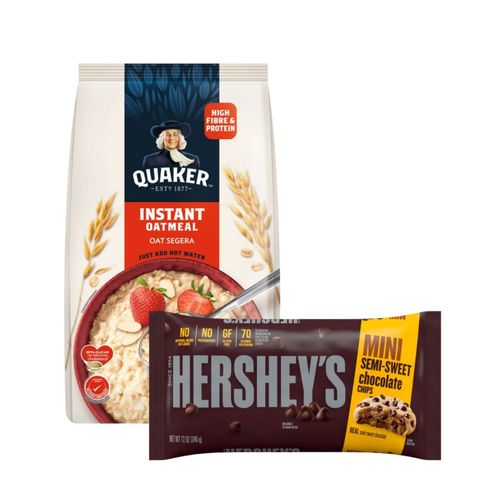 Quaker Oats Instant Oatmeal + Hershey's Semi-Sweet Chocolate Mini Chips Bundle