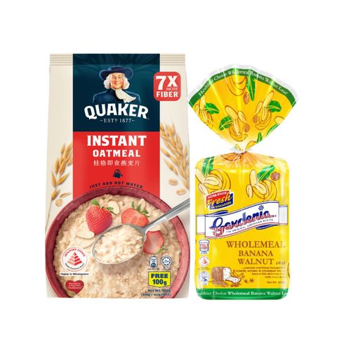 [Bundle] Quaker Oats Instant Oatmeal 800g + 100g (Refill Pack) + Gardenia Wholemeal Banana Walnut Loaf 400g