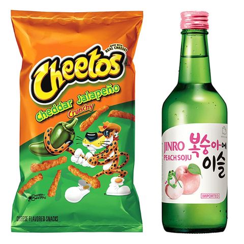 Jinro Peach + Cheetos Cheddar Jalapeno