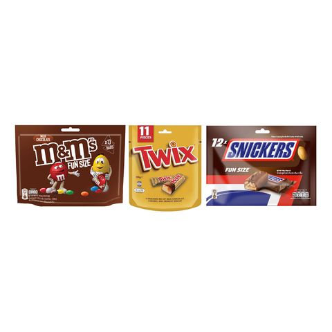 M&Ms Milk Funsize 175.5g + Twix Funsize 159.5g + Snickers Funsize 240g