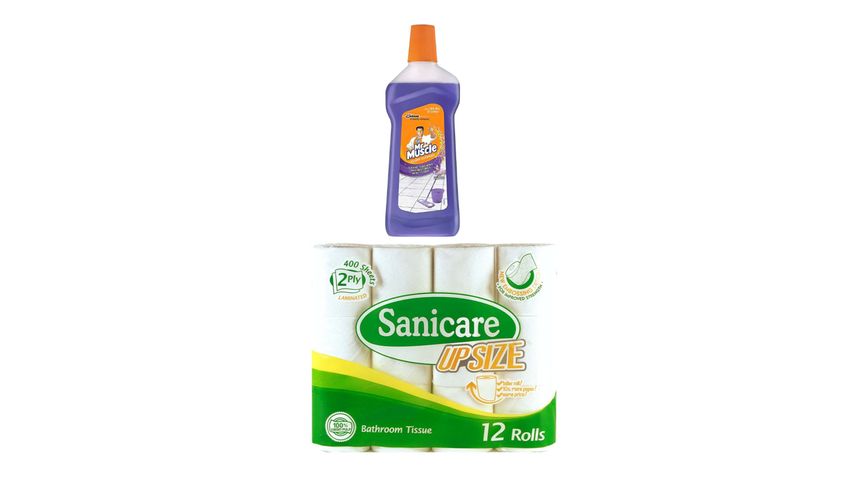 Sanicare Bathroom Tissue 2ply x 400 sheets - 12 rolls + Mr. Muscle All Purpose Cleaner Wild Lavender 500ml