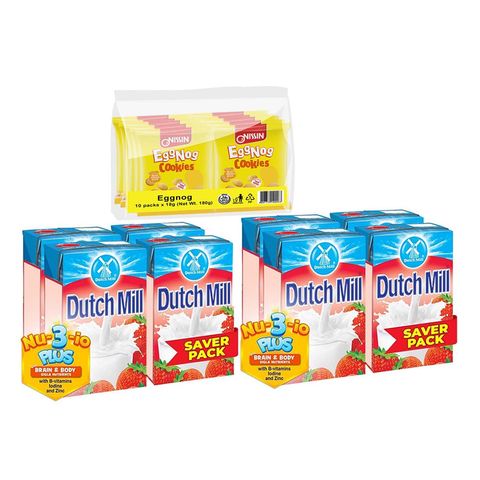 Snacking Bundle: 2 Dutch Mill Yoghurt Strawberry Saver Pack 90ml + Nissin EggNog Cookies 10 Pieces x 18g