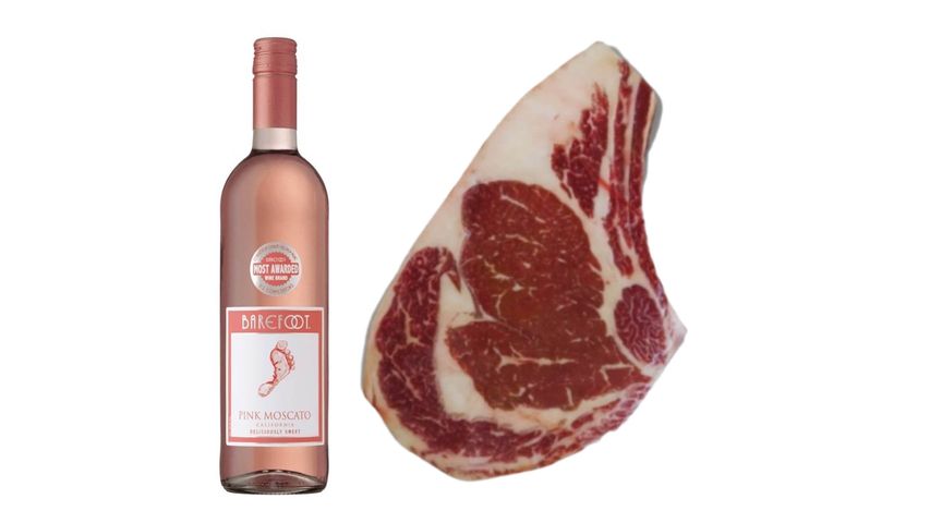 US Angus Beef Ribeye Steak and Barefoot Pink Moscato