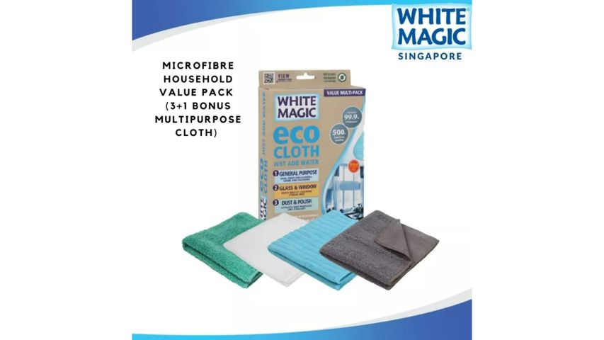 White Magic Microfibre Household Value Pack Eco Cloth - Pack of 3 [General  Purpose , Dust & Polish , Glass & Window , chemical free cleaning