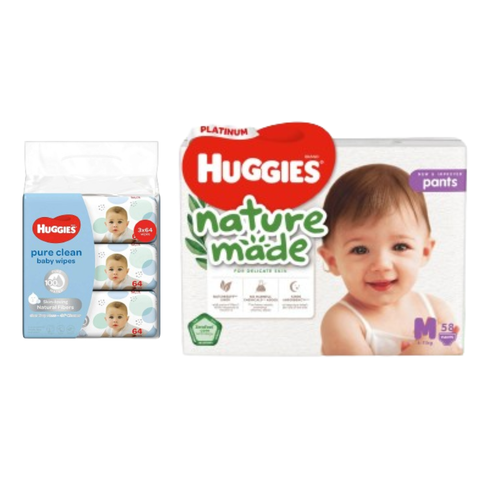 [Bundle] Huggies Naturemade Pants M 58s & Wipes