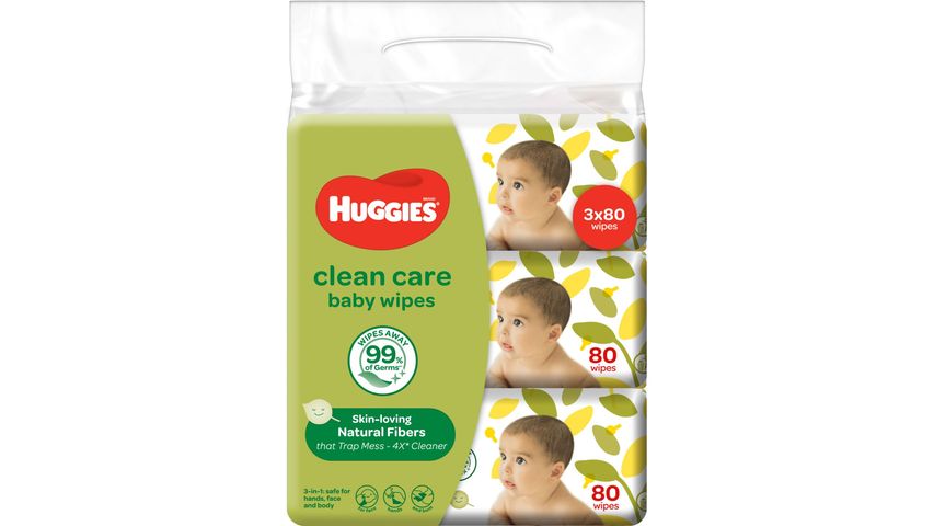 Huggies Clean Care Baby Wipes 3 x 80s