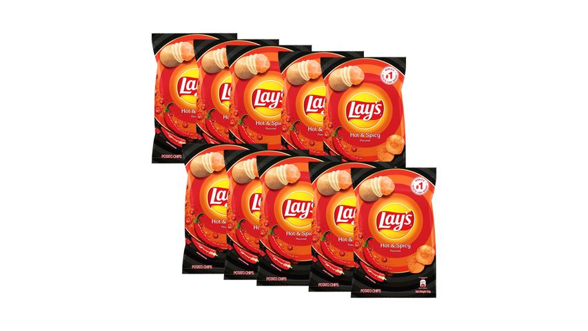 Lay's Hot & Spicy Potato Chips 50g - Pack of 10