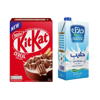 كت كات رقائق فطور 330 جم + نادك حليب طويل الأجل كامل الدسم 1 لتر