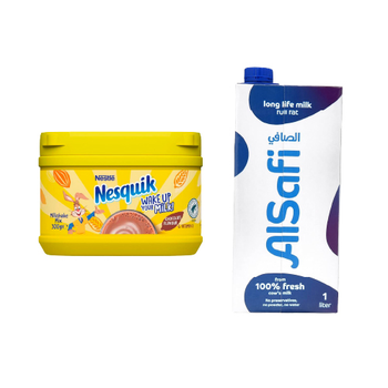 Nestle Nesquik Chocolate Drink 300G + Al Safi Uht Milk Full Fat 1L