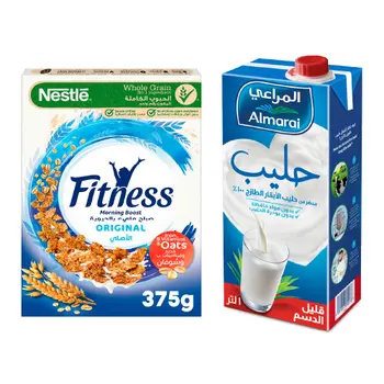 Fitness Original Breakfast Cereal 375G + Almarai low Fat long life Milk 1L 