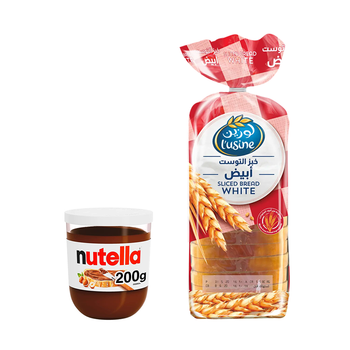 Nutella Hazelnut Chocolate Breakfast Spread, Jar, 200g + Lusine White Sliced Bread 600g